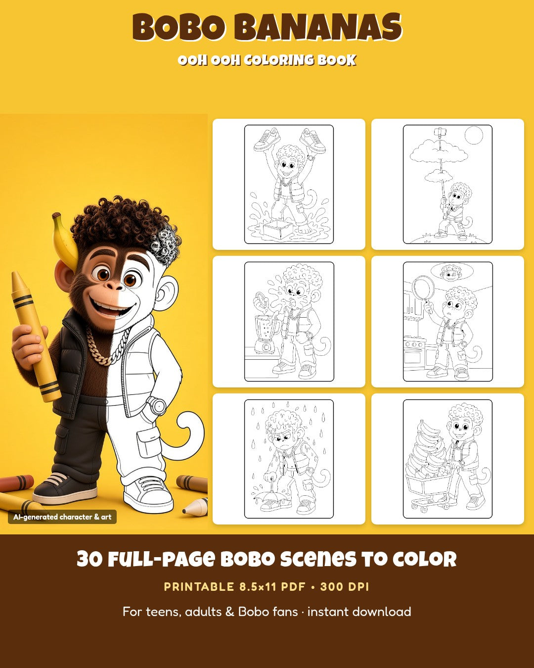 Bobo Bananas: Ooh Ooh Coloring Book (Printable PDF)